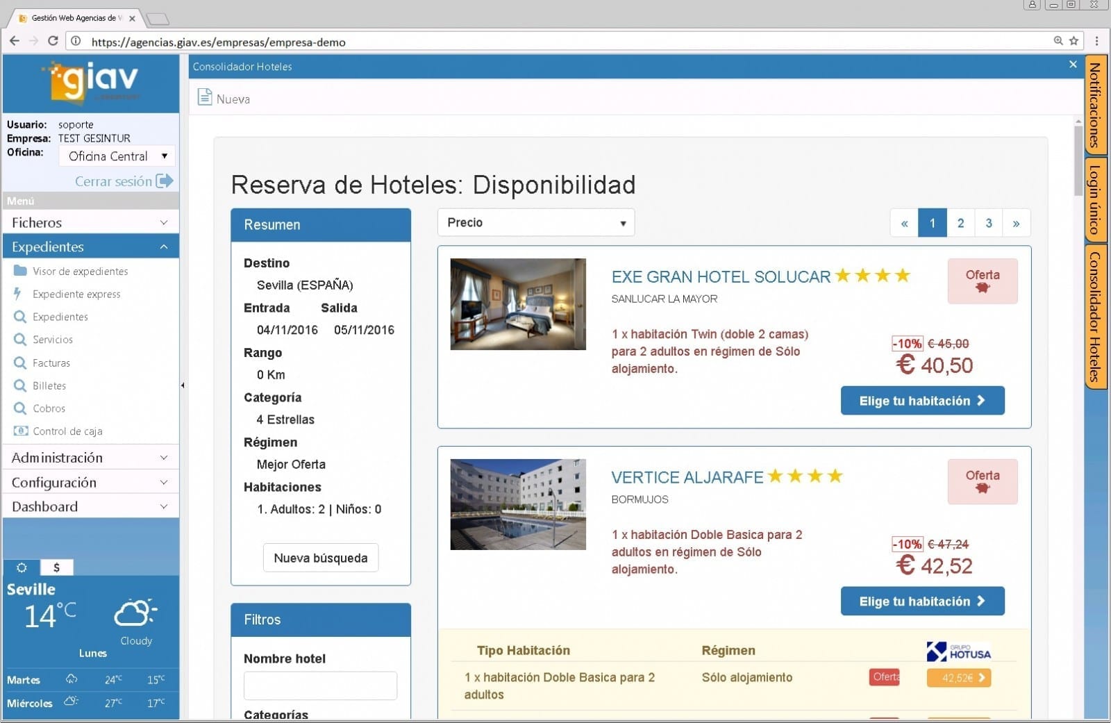 Disponibilidad de hoteles en Software para Agencias de Viajes