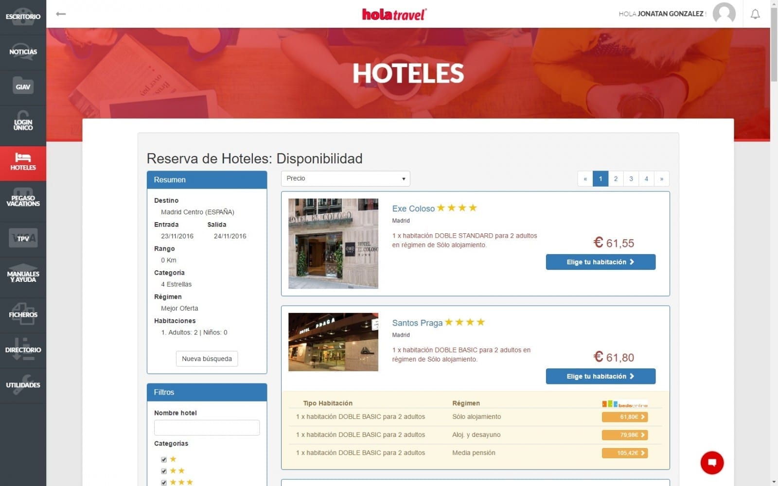 Consolidador de reserva de hoteles de la intranet para agencias de viajes